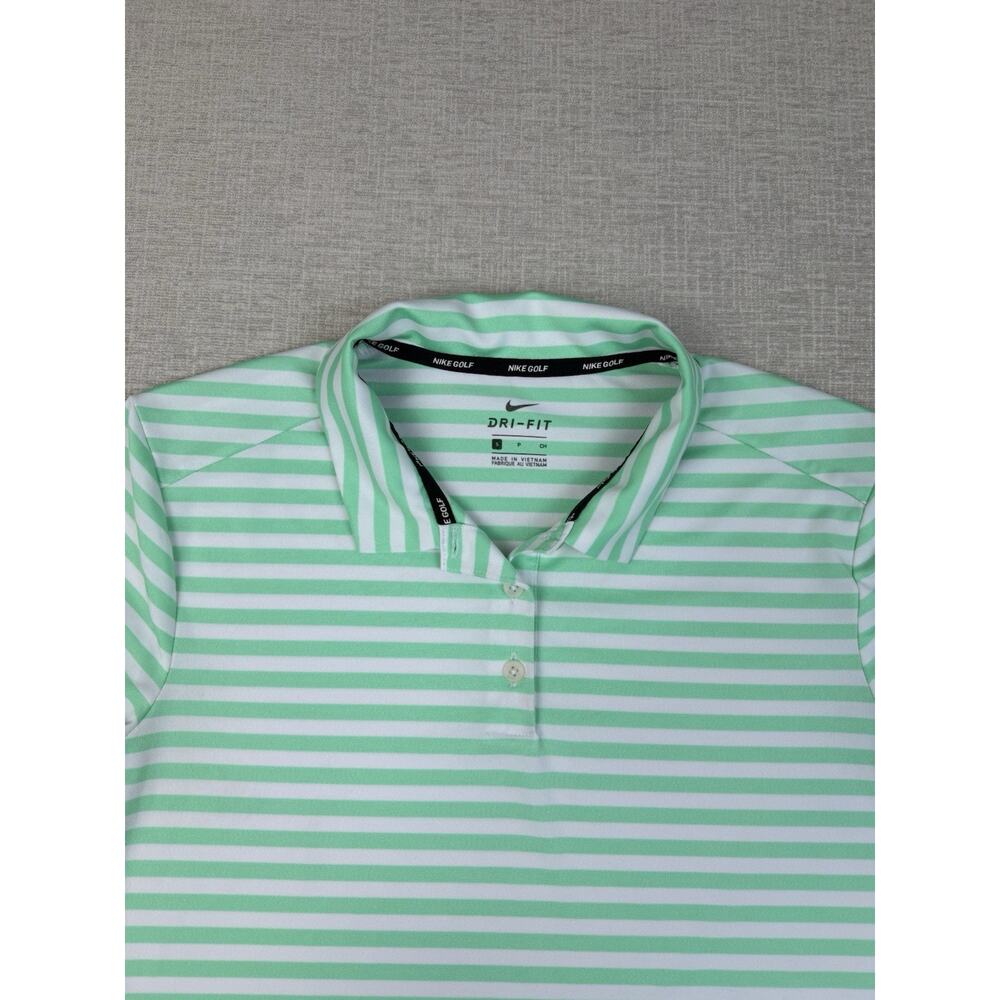 Nike Golf Women’s Small Green White Striped Dri-FIT Performance Polo Shirt - Picture 2 of 8
